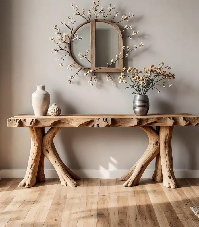 Handcrafted Live Edge Console Table Unique Solid Wood