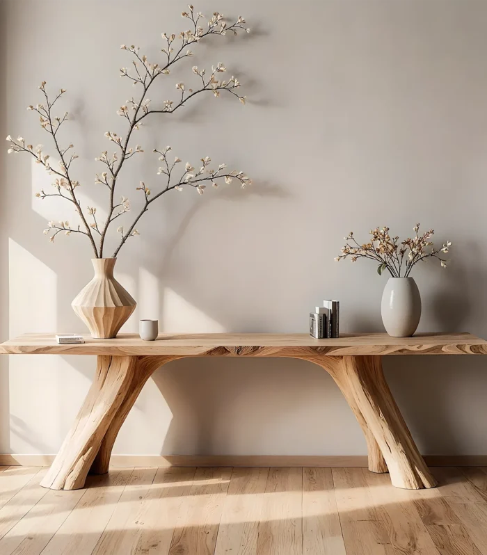 Minimal Solid Wood Console Table Narrow Profile